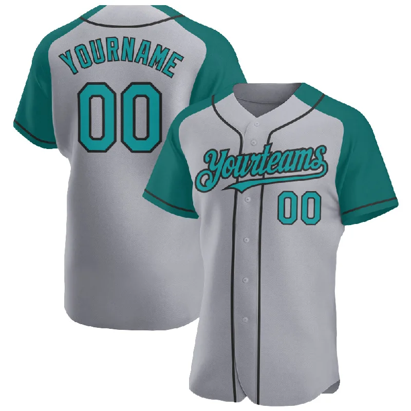 Baseball Jersey For Baseball Fans-Custom Gray Teal-Black Authentic Raglan Sleeves Baseball Jersey