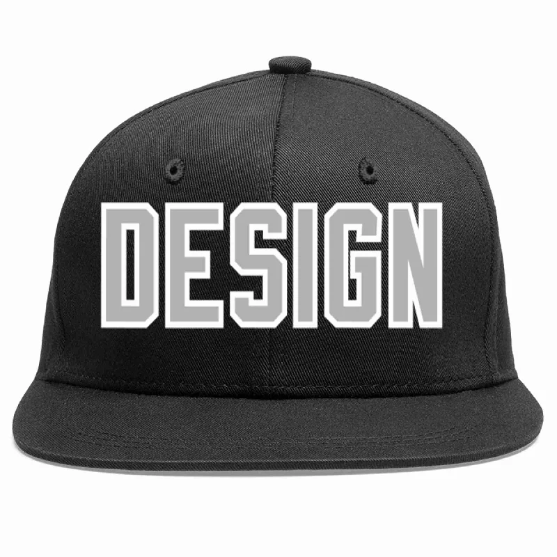 Baseball Cap For Fan Apparel-Custom Black Gray-White Flat Eaves Sport Baseball Cap Design for Men/Women/Youth