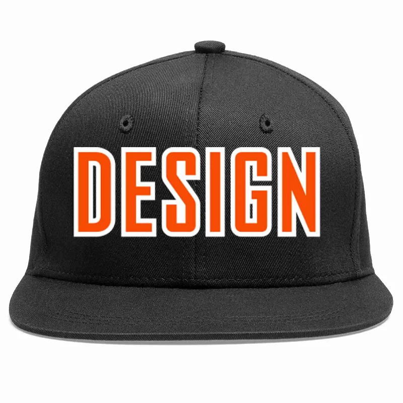 Baseball Cap For Team Gifts-Custom Black Orange-White Flat Eaves Sport Baseball Cap Design for Men/Women/Youth