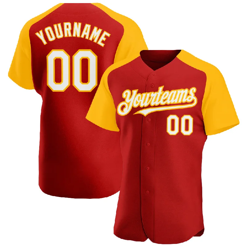 Baseball Jersey For Custom Clothing-Custom Red White-Gold Authentic Raglan Sleeves Baseball Jersey