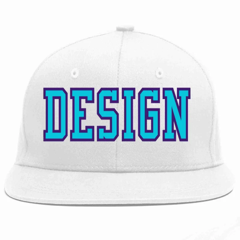 Baseball Cap For Custom Fan Merchandise-Custom White Light Blue-purple Flat Eaves Sport Baseball Cap Design for Men/Women/Youth