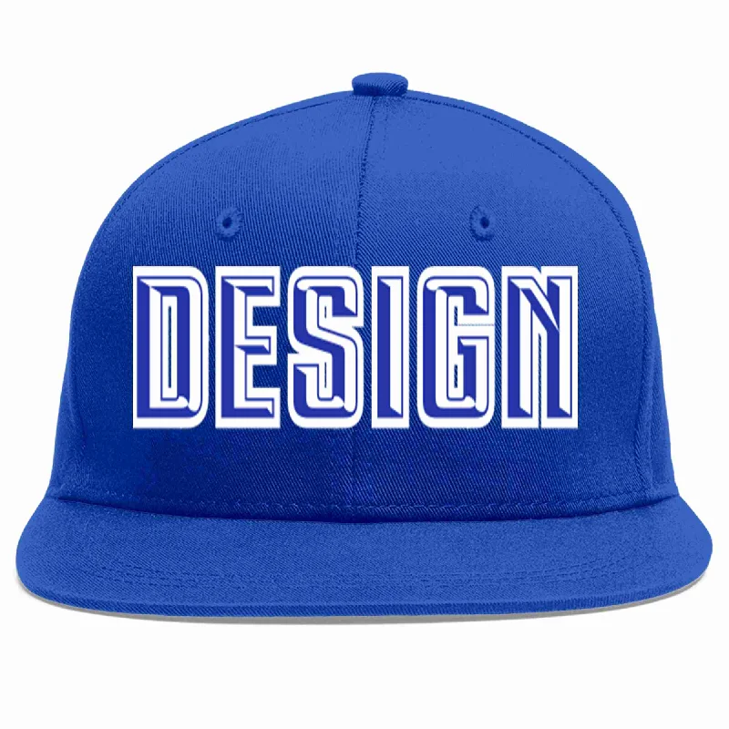 Baseball Cap For Logo Printing-Custom Royal Royal-White Flat Eaves Sport Baseball Cap Design for Men/Women/Youth