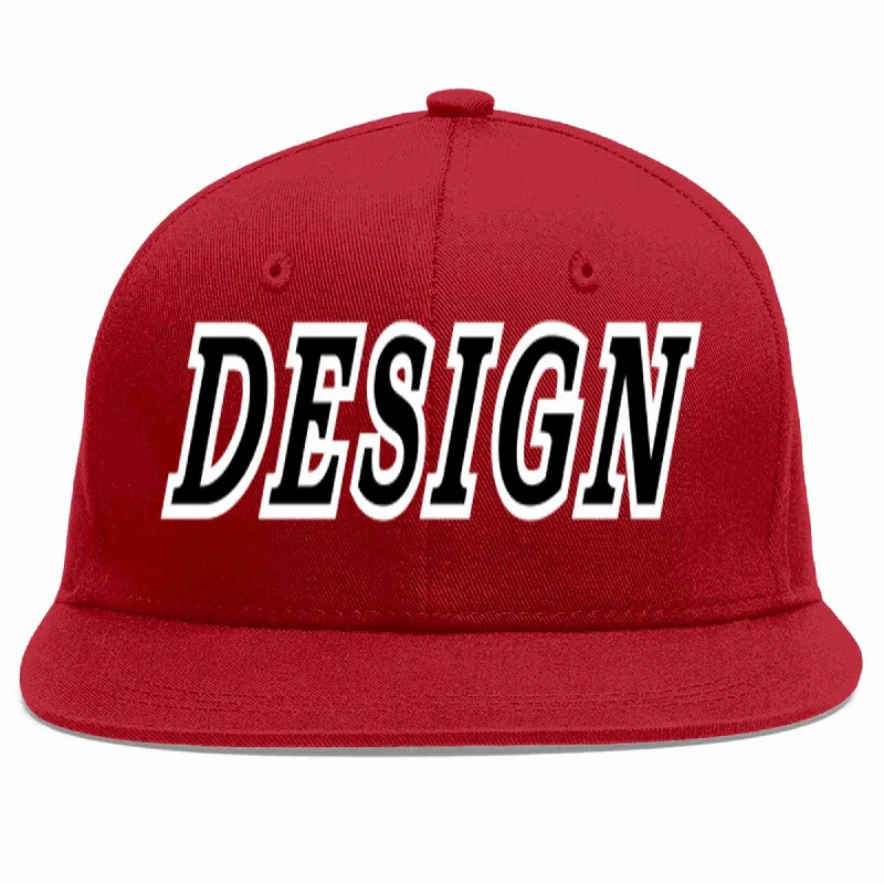 Baseball Cap For Workwear-Custom Red Black-White Flat Eaves Sport Baseball Cap Design for Men/Women/Youth