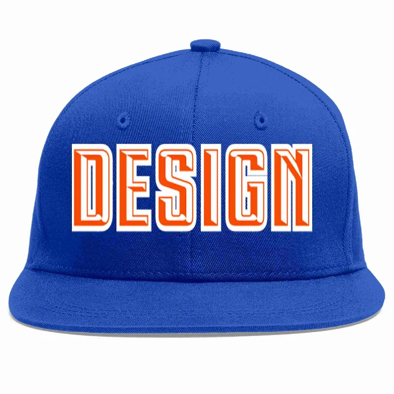 Baseball Cap With Velcro Closure-Custom Royal Orange-White Flat Eaves Sport Baseball Cap Design for Men/Women/Youth