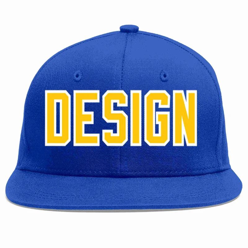 Custom Baseball Cap For Holidays-Custom Royal Gold-White Flat Eaves Sport Baseball Cap Design for Men/Women/Youth