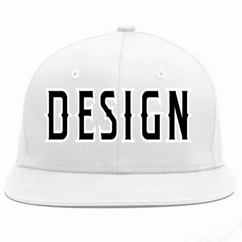 Baseball Cap With Retro Logo-Custom White Black-White Flat Eaves Sport Baseball Cap Design for Men/Women/Youth