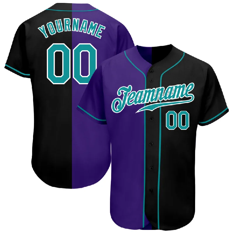 Baseball Jersey For Branding-Custom Black Teal-Purple Authentic Split Fashion Baseball Jersey