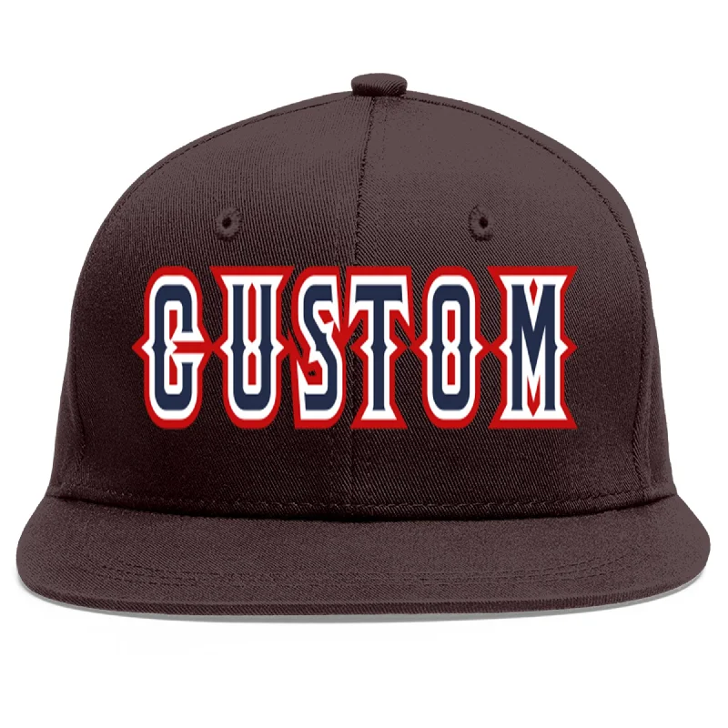 Baseball Cap For Outdoor Activities-Custom Brown Navy-White Flat Eaves Sport Baseball Cap