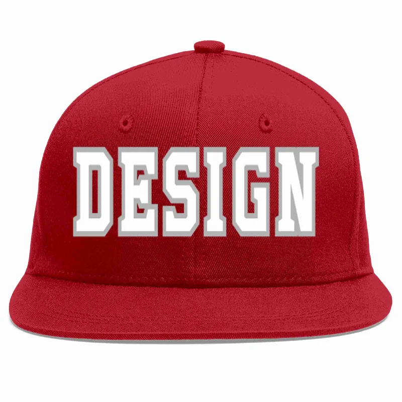 Baseball Cap With Team Branding-Custom Red White-Gray Flat Eaves Sport Baseball Cap Design for Men/Women/Youth