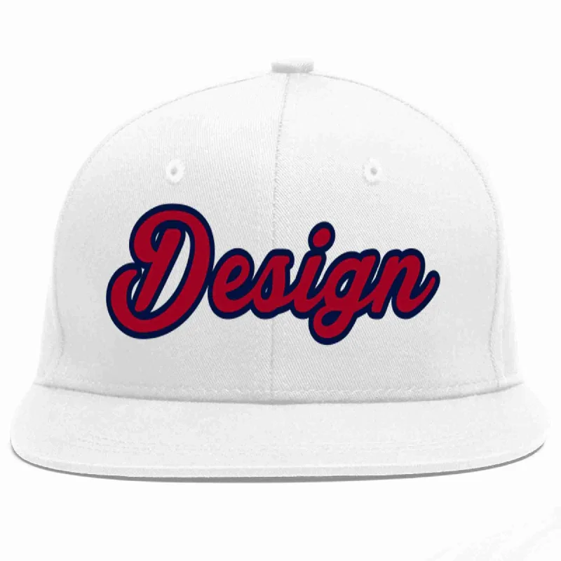 Baseball Cap For VIP Gifts-Custom White Red-Navy Flat Eaves Sport Baseball Cap Design for Men/Women/Youth