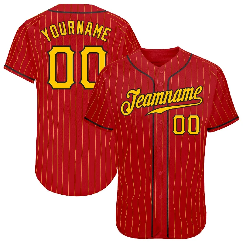 Baseball Jersey For School Spirit-Custom Red Gold Pinstripe Gold-Black Authentic Baseball Jersey