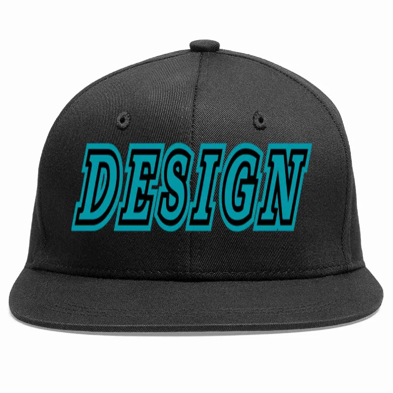 Baseball Cap For Corporate Gifts-Custom Black Aqua-Black Flat Eaves Sport Baseball Cap Design for Men/Women/Youth