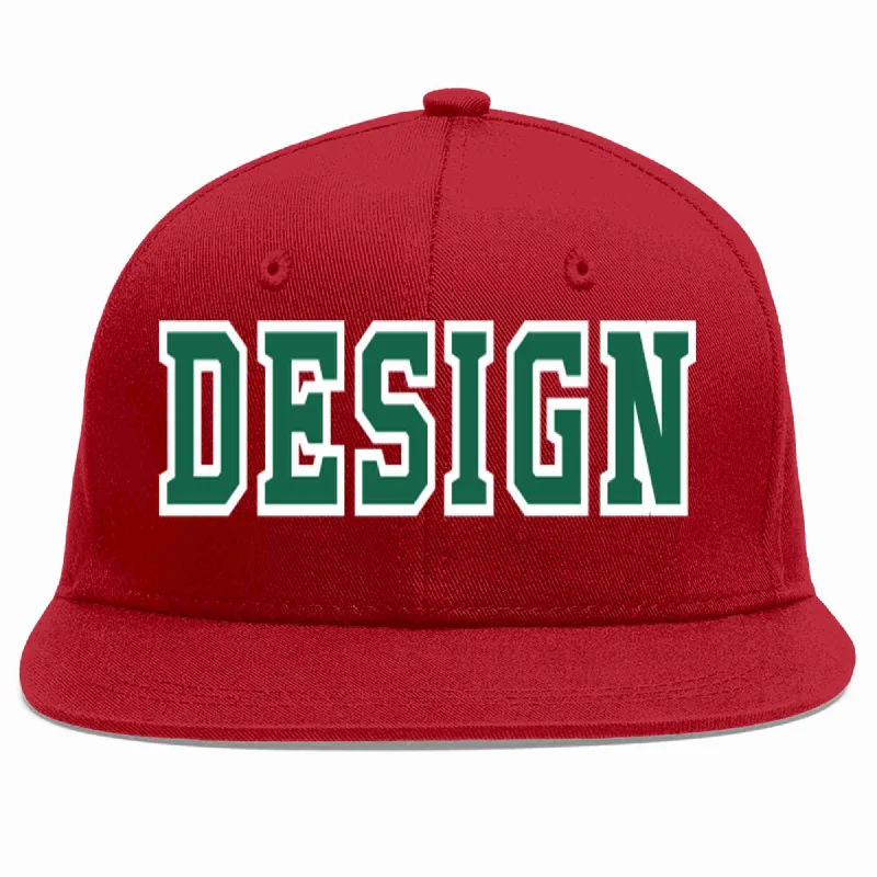 Baseball Cap With Curved Brim-Custom Red Kelly Green-White Flat Eaves Sport Baseball Cap Design for Men/Women/Youth