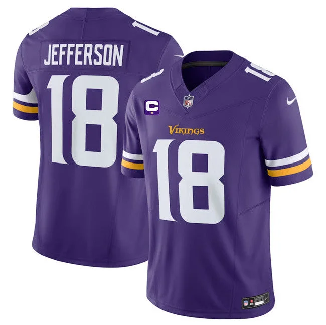 Football Jersey For High School Teams-Men's Minnesota Vikings #18 Justin Jefferson Purple 2023 F.U.S.E. With 1-Star C Patch Vapor Untouchable Limited Football Stitched Jersey