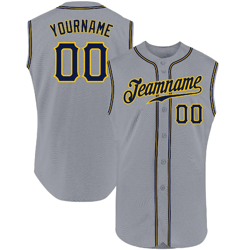 Baseball Jersey For Baseball Apparel Customization-Custom Gray Navy-Gold Authentic Sleeveless Baseball Jersey