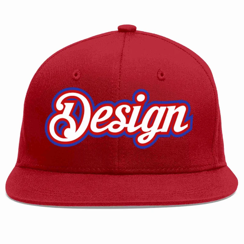 Baseball Cap For Outdoor Adventures-Custom Red White-Red Flat Eaves Sport Baseball Cap Design for Men/Women/Youth