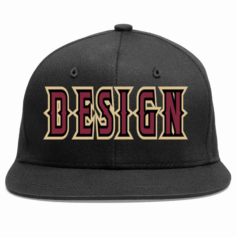 Embroidered Baseball Cap-Custom Black Crimson-Black Flat Eaves Sport Baseball Cap Design for Men/Women/Youth