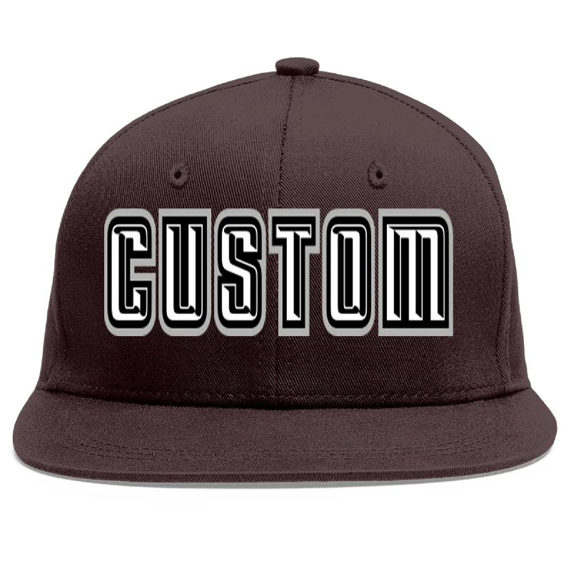 Baseball Cap With Logo-Custom Brown White-Black Flat Eaves Sport Baseball Cap