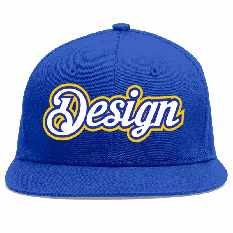 Snapback Baseball Cap-Custom Royal White-Royal Flat Eaves Sport Baseball Cap Design for Men/Women/Youth