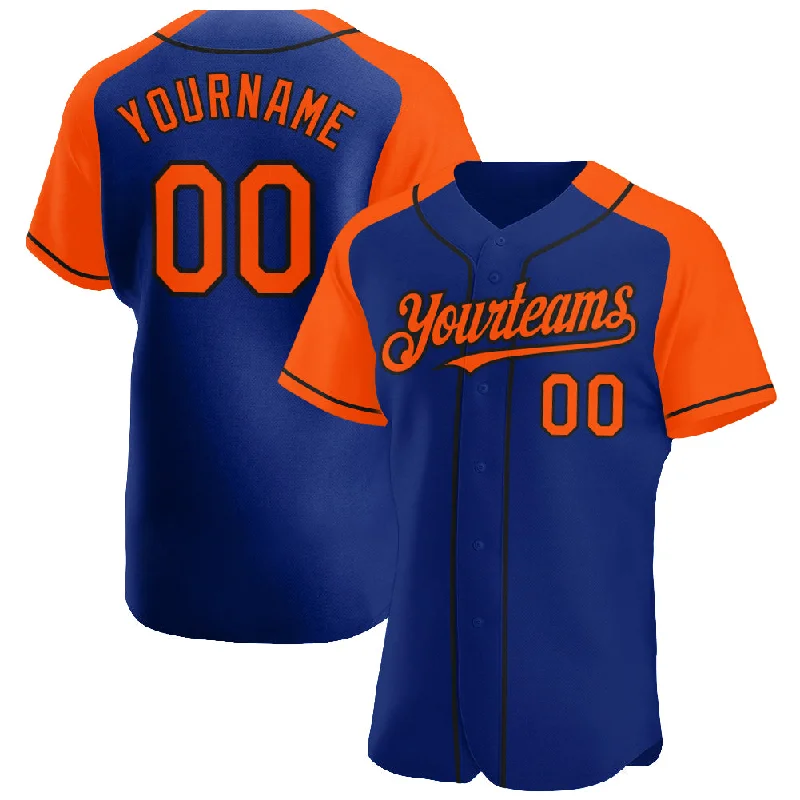 Baseball Jersey For Official Team Gear-Custom Royal Orange-Black Authentic Raglan Sleeves Baseball Jersey