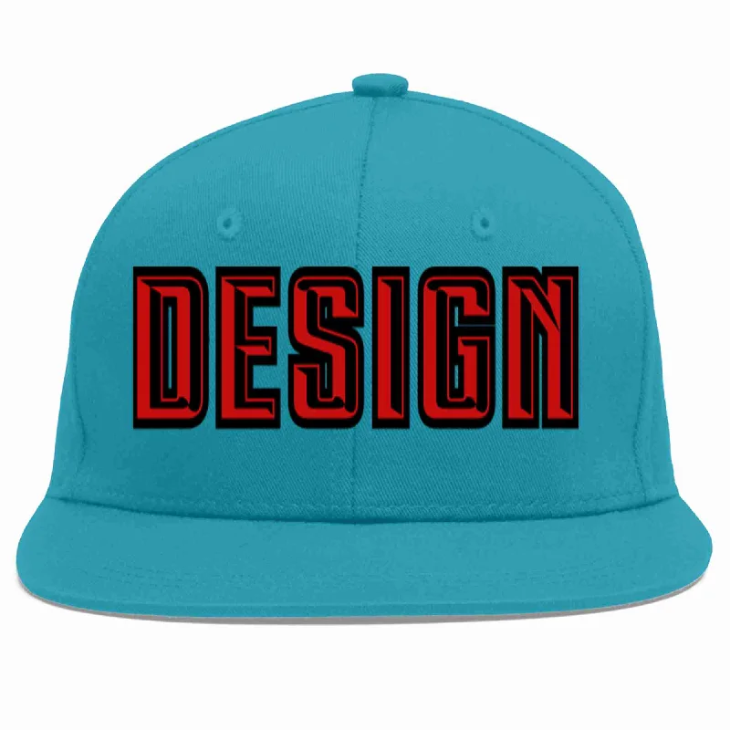 Baseball Cap For Custom Orders-Custom Aqua Red-Black Flat Eaves Sport Baseball Cap Design for Men/Women/Youth