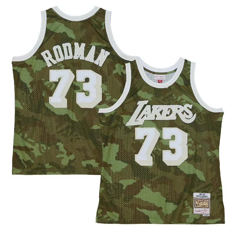 Basketball Jersey For International Fan Apparel-Dennis Rodman Los Angeles Lakers Hardwood Classics 1998/99 Ghost Green Swingman Basketball Jersey - Camo