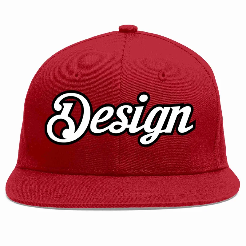 Baseball Cap For Custom Fan Gear-Custom Red White-Black Flat Eaves Sport Baseball Cap Design for Men/Women/Youth