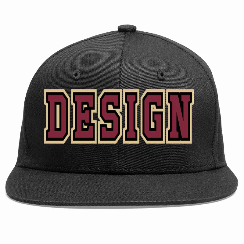 Baseball Cap For Group Orders-Custom Black Crimson-Black Flat Eaves Sport Baseball Cap Design for Men/Women/Youth