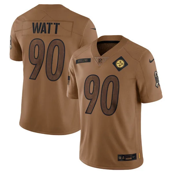 Football Jersey For Custom Event Teams-Men's Pittsburgh Steelers #90 T.J. Watt 2023 Brown Salute To Service Limited Football Stitched Jersey