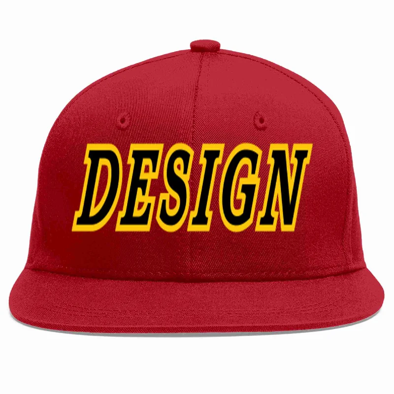 Baseball Cap For Spring-Custom Red Black-Gold Flat Eaves Sport Baseball Cap Design for Men/Women/Youth