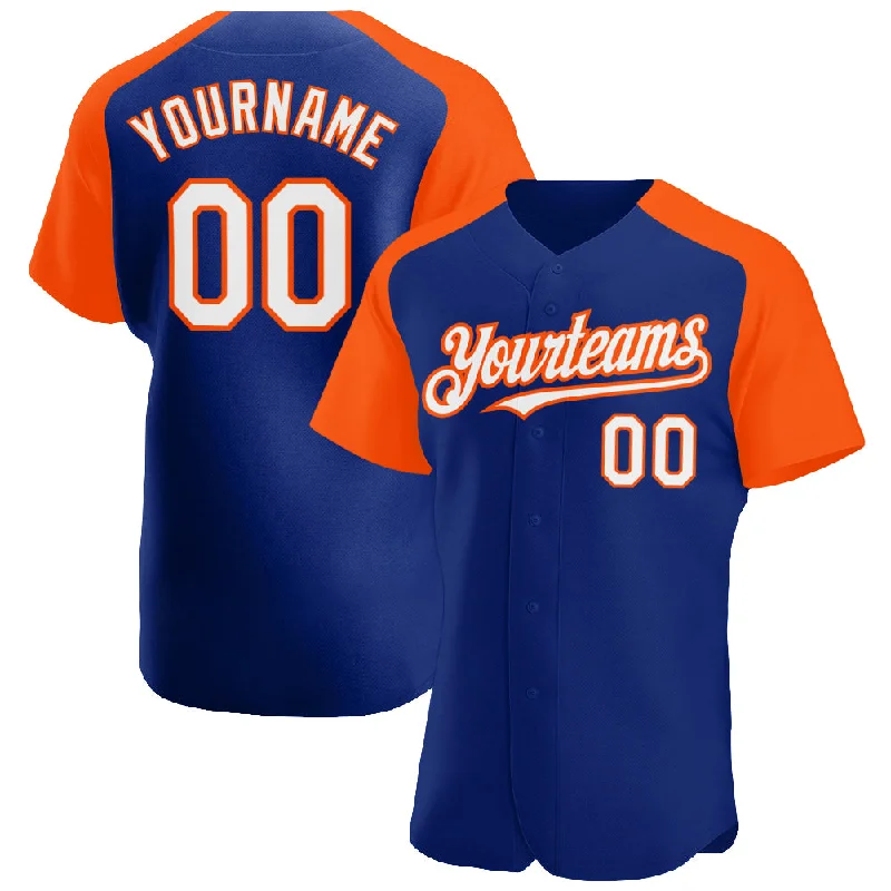 Baseball Jersey With Custom Flag Designs-Custom Royal White-Orange Authentic Raglan Sleeves Baseball Jersey