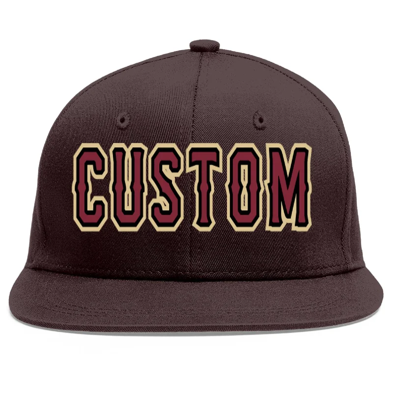 Baseball Cap For Popular Brands-Custom Brown Crimson-Black Flat Eaves Sport Baseball Cap