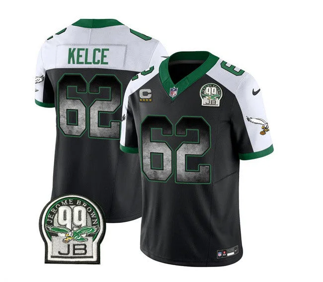 Football Jersey With Custom Text-Men's Philadelphia Eagles #62 Jason Kelce Black/White 2023 F.U.S.E. With 4-star C Patch Throwback Vapor Untouchable Limited Football Stitched Jersey