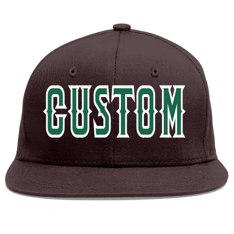 Baseball Cap For All-Weather Protection-Custom Brown Kelly Green-White Flat Eaves Sport Baseball Cap