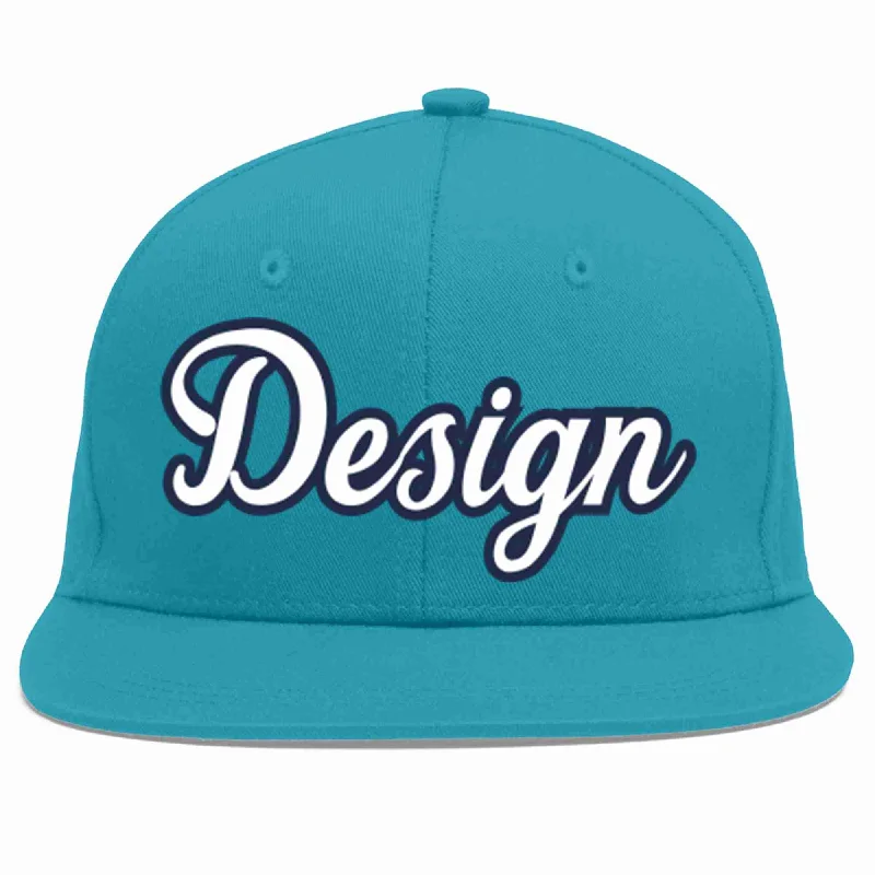 Baseball Cap With Seasonal Colors-Custom Aqua White-Navy Flat Eaves Sport Baseball Cap Design for Men/Women/Youth