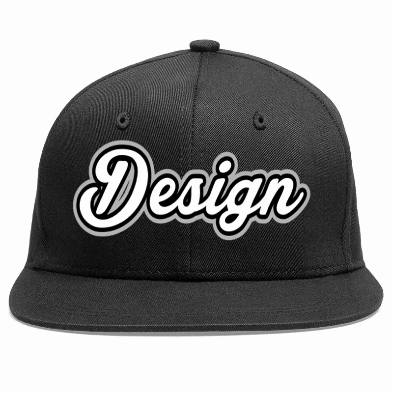 Baseball Cap For Custom Sports Gear-Custom Black White-Black Flat Eaves Sport Baseball Cap Design for Men/Women/Youth