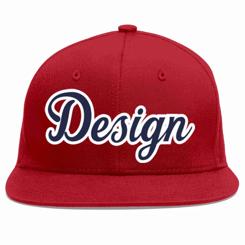 Baseball Cap With Seasonal Colors-Custom Red Navy-White Flat Eaves Sport Baseball Cap Design for Men/Women/Youth