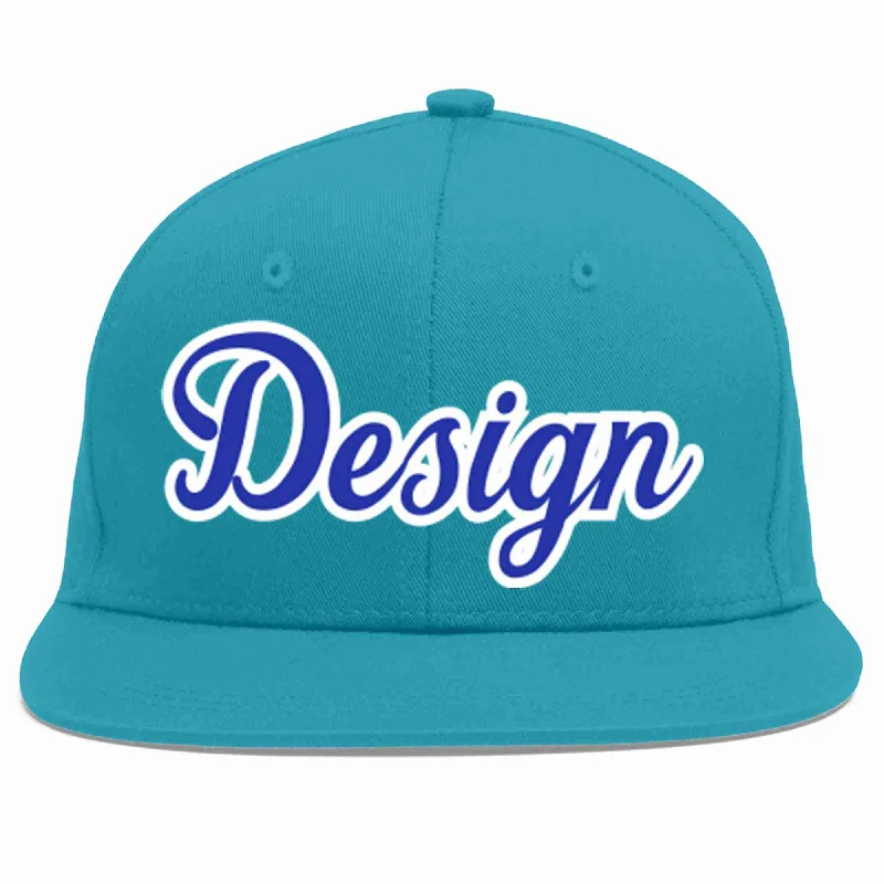 Baseball Cap For Group Orders-Custom Aqua Royal-White Flat Eaves Sport Baseball Cap Design for Men/Women/Youth