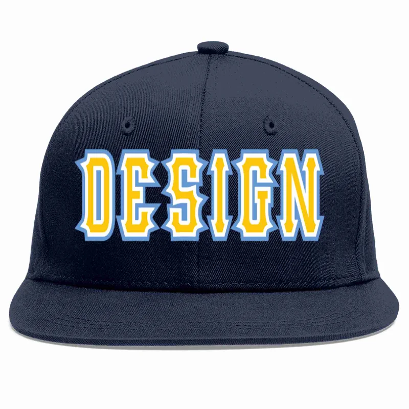 Baseball Cap With Comfort Fit-Custom Navy Gold-White Flat Eaves Sport Baseball Cap Design for Men/Women/Youth