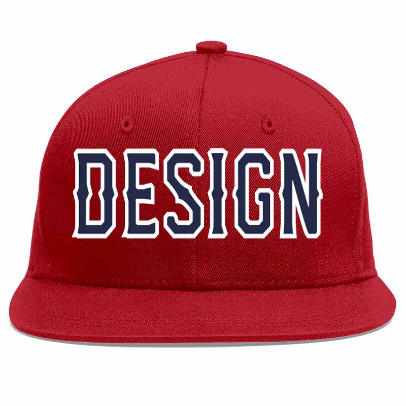 Baseball Cap For Personalized Branding-Custom Red Navy-White Flat Eaves Sport Baseball Cap Design for Men/Women/Youth