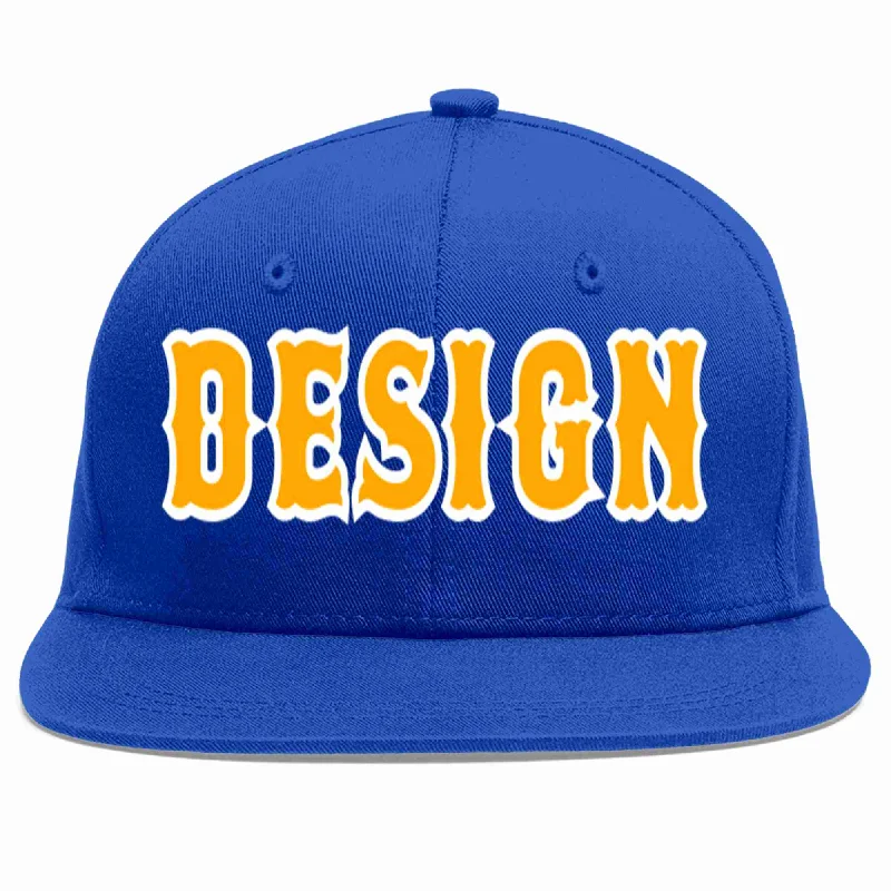 Baseball Cap For Sponsorship Branding-Custom Royal Yellow-White Flat Eaves Sport Baseball Cap Design for Men/Women/Youth