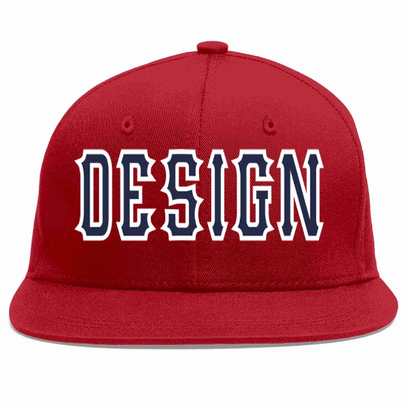 Baseball Cap With Graphics Design-Custom Red Navy-White Flat Eaves Sport Baseball Cap Design for Men/Women/Youth