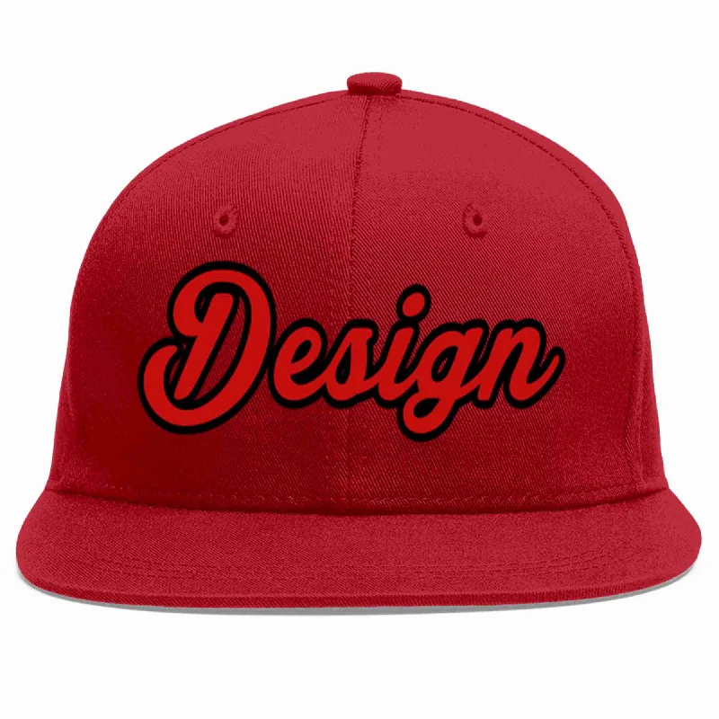 Custom Fitted Baseball Cap-Custom Red Red-Black Flat Eaves Sport Baseball Cap Design for Men/Women/Youth