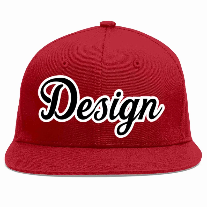 Custom Baseball Cap-Custom Red Black-White Flat Eaves Sport Baseball Cap Design for Men/Women/Youth