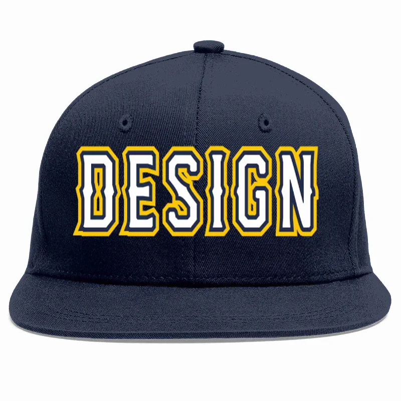 Baseball Cap For Custom Gifts-Custom Navy White-Navy Flat Eaves Sport Baseball Cap Design for Men/Women/Youth