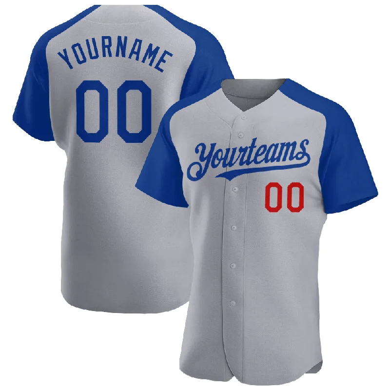 Baseball Jersey For College Baseball Teams-Custom Gray Royal-Red Authentic Raglan Sleeves Baseball Jersey