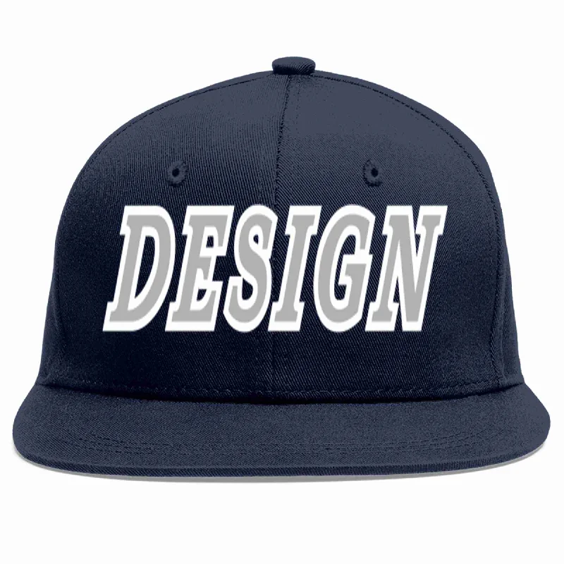 Baseball Cap For All-Weather Protection-Custom Navy Gray-White Flat Eaves Sport Baseball Cap Design for Men/Women/Youth