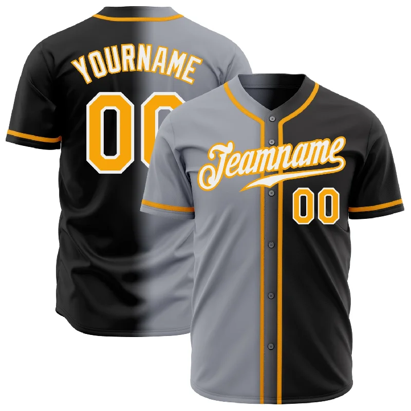 Baseball Jersey For College Apparel-Custom Black Gold Gray-White Authentic Gradient Fashion Baseball Jersey