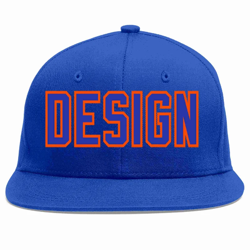 Custom Printed Baseball Cap-Custom Royal Royal-Orange Flat Eaves Sport Baseball Cap Design for Men/Women/Youth