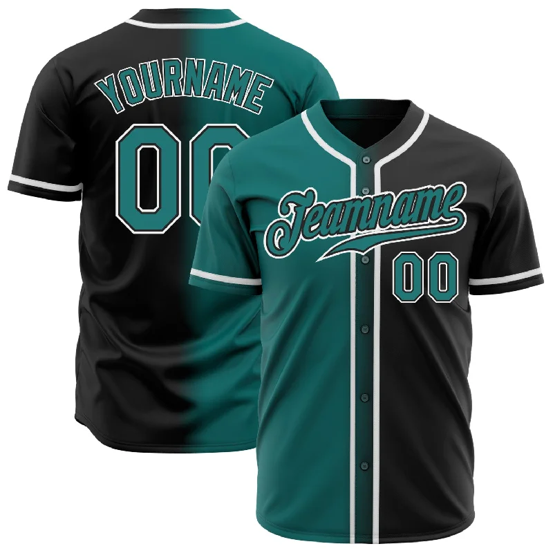 Baseball Jersey With Custom Graphics-Custom Black Teal-White Authentic Gradient Fashion Baseball Jersey